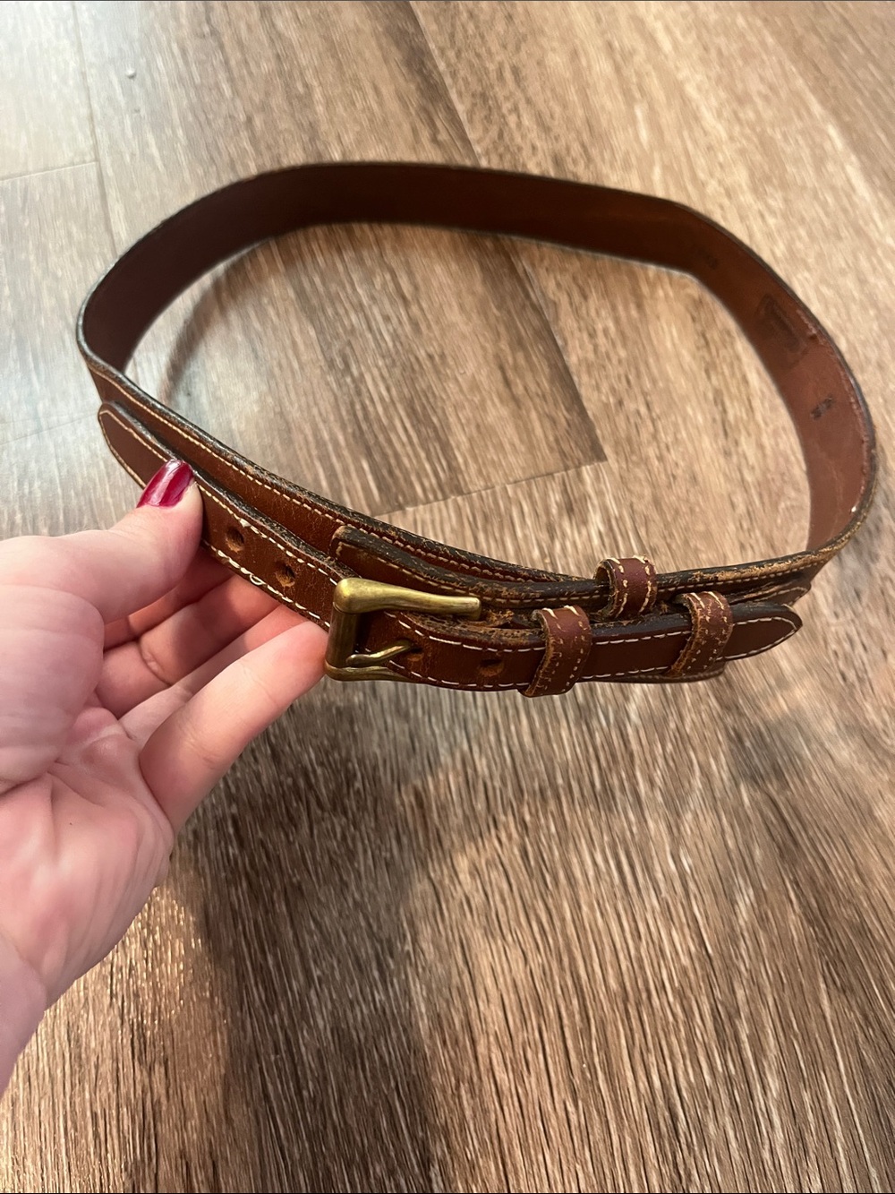 Vintage Dooney & Bourke Brown Leather Belt with Brass Buckle